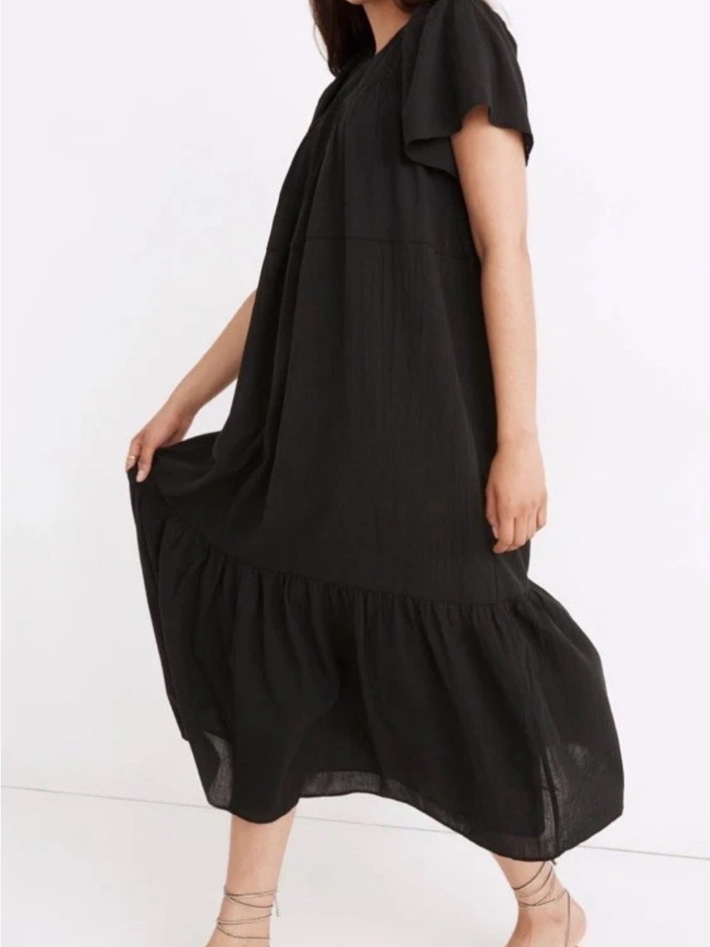 Madewell Black Embroidered Smocked Cotton Maxi Dress Size Tag Missing? L